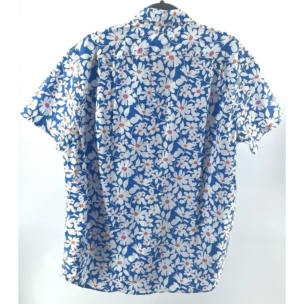 J. Crew Flex Washed Slim Shirt Men’s XL Blue Floral Button Up Cotton Stretch